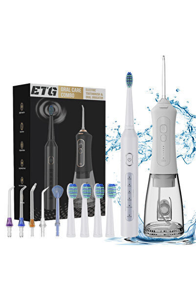ETG Sonic Electric Toothbrush and Water Flosser Combo - 5 Modes Cordless Water Flosser with 300mL Tank,