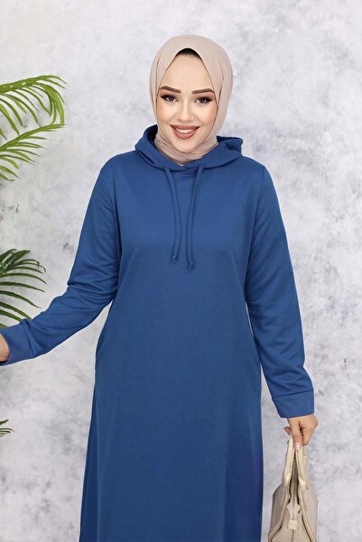 TRENDTESETTÜR ROCHIE DE DAMA ALBASTRU ÎNCHIS (INDIGO) CU GLUGĂ T 2405
