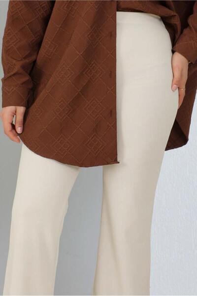 TRENDTESETTÜR Women's Ecru (A.Taş) Flared Elastic Waist Pants t 602