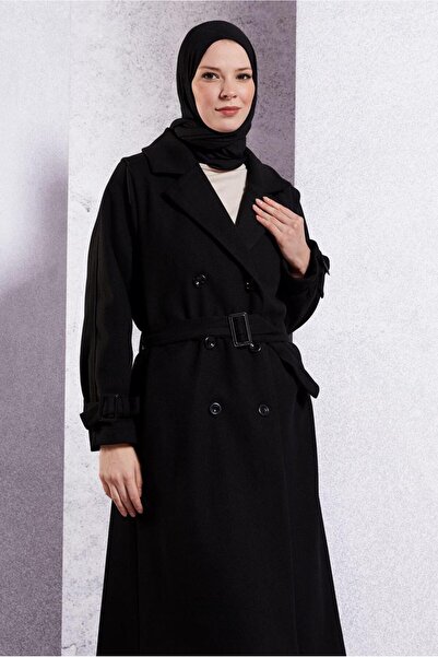 TRENDTESETTÜR Women's Black Belted Coat t 5216