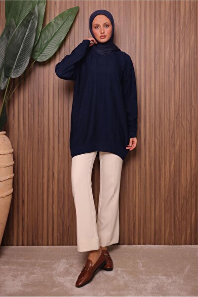 TRENDTESETTÜR Women's Navy Blue Tricot Tunic t 4007