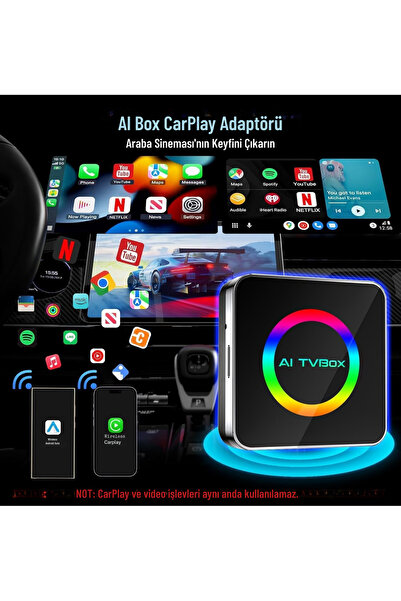 TARÇIN 3in1 Video Destekli 4GB/64GB Kablosuz CarPlay & Android Auto Smart AI Box Netflix&Youtube