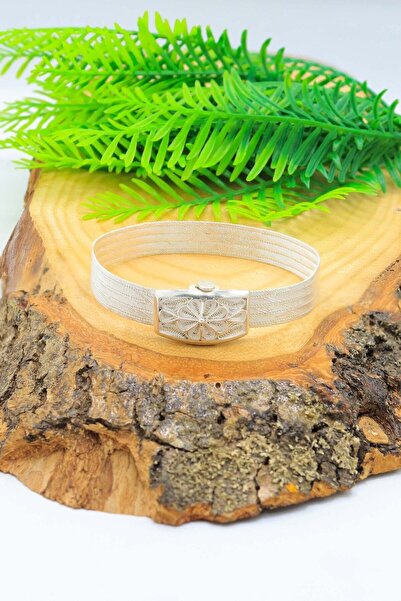 Midyat Nurtaş Gümüş Çiçek Motifli 1000 Ayar Trabzon Hasırı Gümüş Bileklik 201...