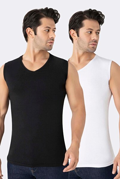 Arma Yıldız 2-Pack Men's White Black V-Neck Sleeveless T-Shirt Undershirt Cot...