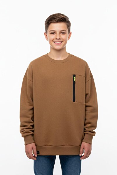 NEWKİDS Hanorac pentru băieți cu decolteu crew, cu detaliu de fermoar la buzunar