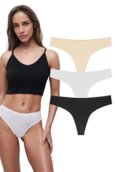 Yohannes Club Set de 3 chiloți brazilian din bumbac pentru femei - somon, bleumarin, negru