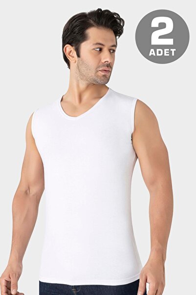 Arma Yıldız 2-Pack Men's White V-Neck Sleeveless T-Shirt Undershirt Cotton Ly...