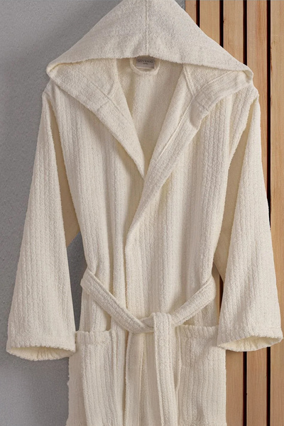 Lorateks رداء حمام قطني مخطط بغطاء للرأس من أطلس |   هدية الزواج |   طقم روب ...