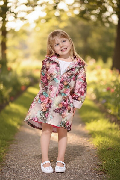 Pitti Pink Green Floral Print Raincoat for Girls - 9260