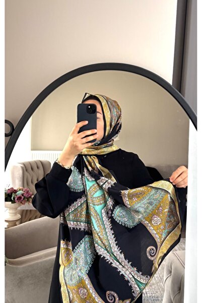 19V69 ITALIA Siyah zemin etnik desenli modal seri şal