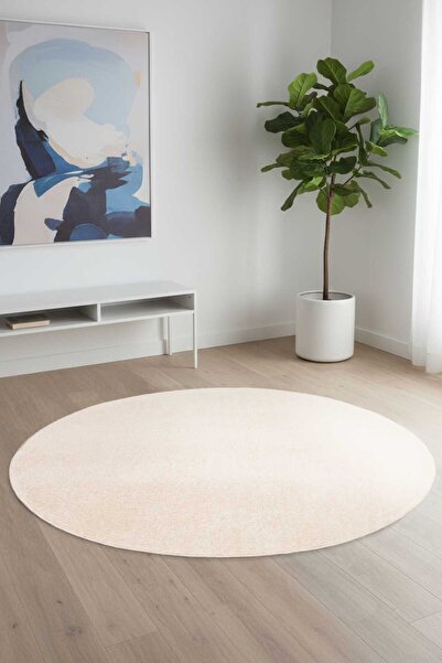 Valery Home Vl Round Comfort Overlocked Plush Carpet Beige