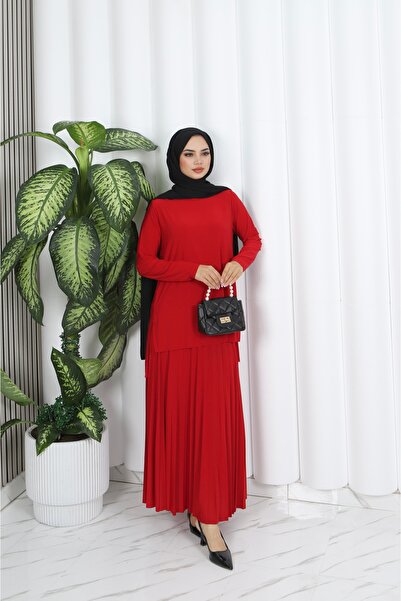 NİSUM MODA Pleated Skirt Sandy Set