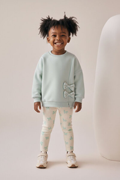 Minipodyum Kız Çocuk Mobil Fiyonklu Dar Paça Taytlı İkili Takım