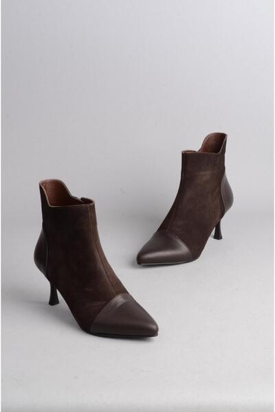 SEÇ KUNDURA SEÇ 1063 - Γυναικείες μπότες από γνήσιο δέρμα (Ύψος τακουνιού 7 cm, καφέ σουέντ)