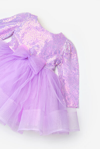 Le Mabelle Lila Pullu Grenli Fiyonk Detaylı Kız Çocuk Elbise - Irene