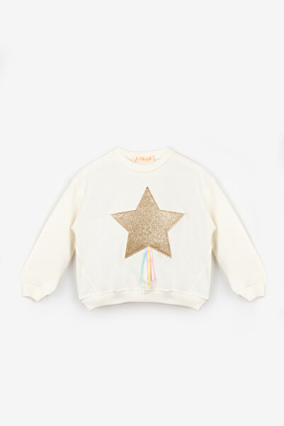 Le Mabelle Beyaz Yıldız Nakışlı Kurdele Detaylı Kız Çocuk Sweatshirt