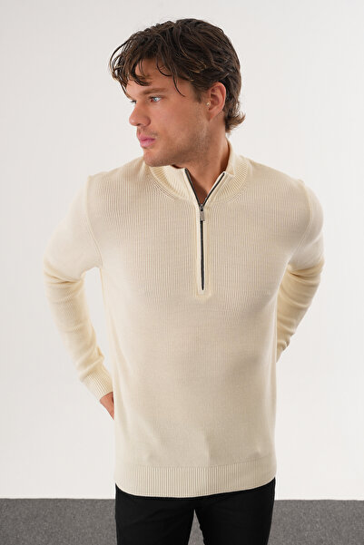 No Way Pulover tricotat basic pentru bărbați, cu jumătate de fermoar, cu croiala normală