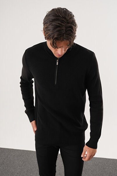 No Way Pulover tricotat basic pentru bărbați, cu jumătate de fermoar, cu croi...