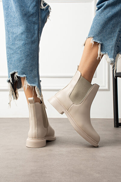 en7 Γυναικείες Μπότες Μπεζ Χρώμα - Μοντέλο K66 με Ελαστικό Πλαϊνό