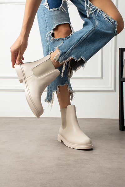 eformoda by emre yılmaz Γυναικείες Μπότες Μπεζ Χρώμα - Μοντέλο K66 με Ελαστικό Πλαϊνό