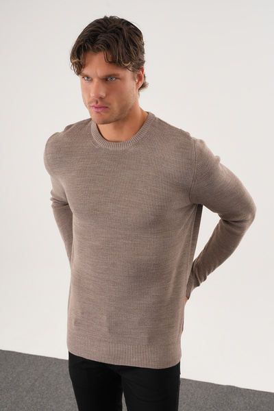 No Way Ανδρικό πλεκτό πουλόβερ με λεπτομέρεια με λαιμόκοψη με κανονική εφαρμογή