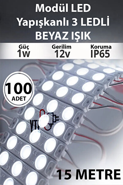 YTE Beyaz Yapışkanlı Modül Led İç/Dış Mekan Uyumlu 12 Volt Güçlü Aydınlatma 1...