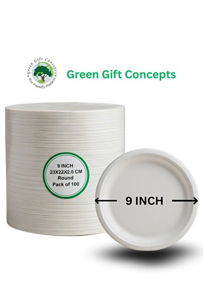 Green Gift Concepts -100 pc of 9" Biodegradable Plates Eco-Friendly, Compostable & Durable Disposable Plates