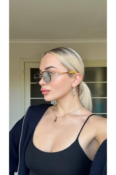 Angel Eyes Unisex Sunglasses - Rectangle Design, Gold Metal Frame and Yellow Glass Db1078/S