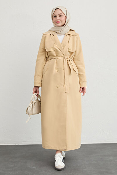 InStyle Μπεζ καμπαρντίνα με διπλό κάλυμμα και ζώνη