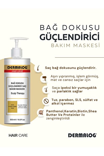 DERMALOG Yanmış Yıpranmış Saçlar Için Pürüzsüzleştirici & Onarıcı Bağ Dokusu Güçlendirici Saç Maskesi 500 ml
