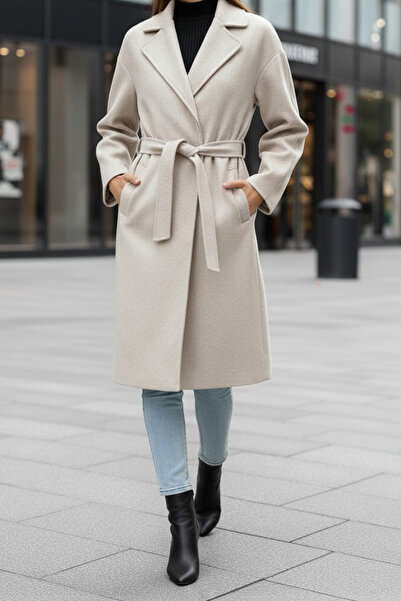 GiyinGo Dámsky kabát z dovozu mliečnej kávy s podšívkou a opaskom