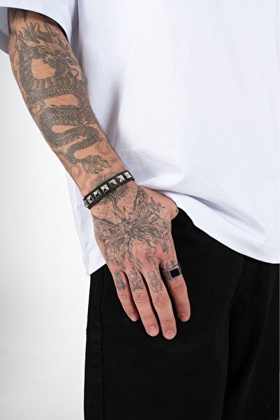 Consciencia Gothic Button Suni Deri Bileklik