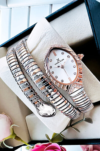 Daniel Klein Snake Watch Model - Women's Wrist Watch, Waterproof Rose Silver Steel Band - Bracelet Gift Dkby2044C6