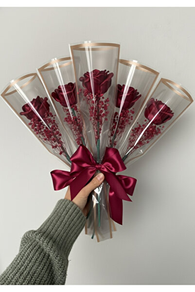 Buketim Seninle 5 قطع من الورد الساتان الفوشيا الفردي غير القابل للبهتان، زهر...