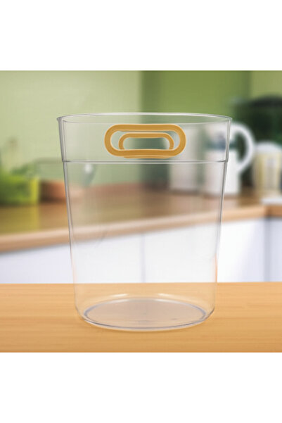 SUPPLIER سلة تخزين بلاستيكية شفافة بمقبض ذهبي | سلة تنظيم دائرية متعددة الاست...