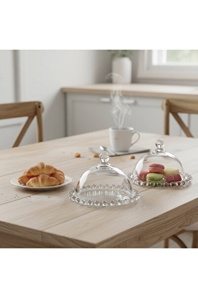 SUPPLIER 2 Clear Glass Dessert Stand with Domed Lid, Serving Dish for Sweets, Dates, and Pastries, Cake Plate