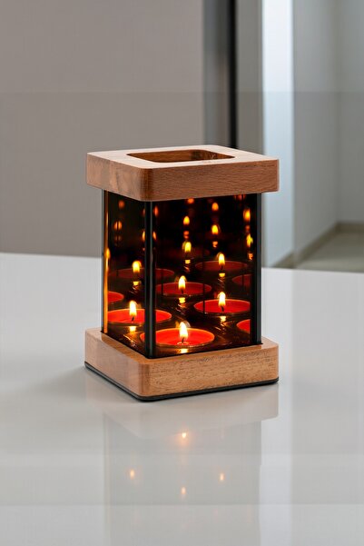 ashel art Sonsuzluk aynası ahşap mumluk, dekoratif ahşap mumluk, Hediyelik te...