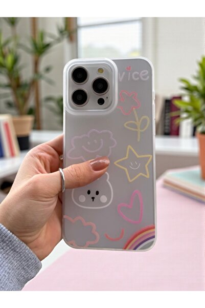 KVK PRİVACY iPhone 16 Pro Uyumlu Nice Buzlu Görünüm Pastel Desenli Şeffaf Mat...