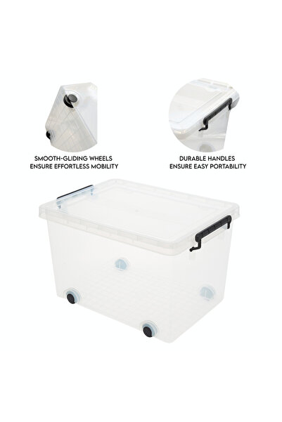 SUPPLIER Clear Plastic Storage Container with Wheels and Lid, Portable & Stackable & Locking Lid 45L
