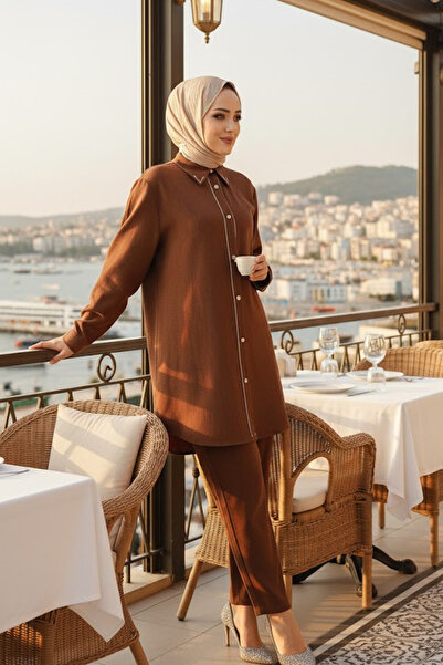 Neva Style Кофта з ґудзиками та спідниця коричневого кольору, комплект 28141KH