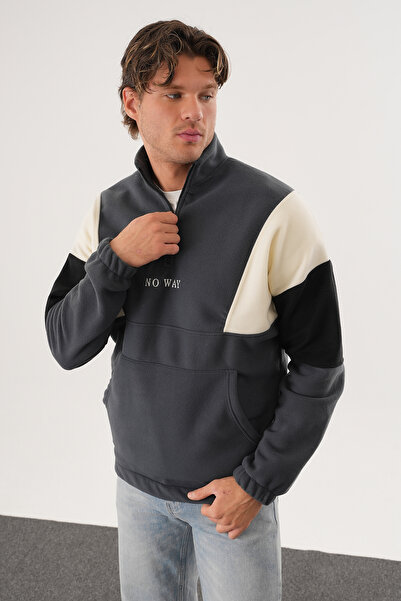 No Way Erkek Yarım Fermuarlı Kanguru Cepli Polar Sweatshirt