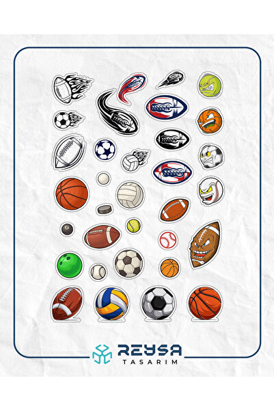 Reysa Tasarım Spor Topları Sticker Set 1 15 Parça Telefon, Tablet, Defter, La...