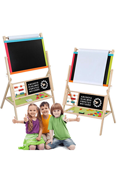 OEM Premium 🌳 Jucărie Educațională 2-în-1 din Lemn 🌟 Tablă Magnetică & cu Cretă 🧲🖍 + Abac & Ceas ⏰