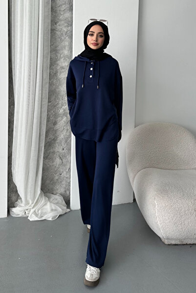 Balenbi Women's Modal Fabric Snap Fastener Hooded Oversized Tunic Set 1119