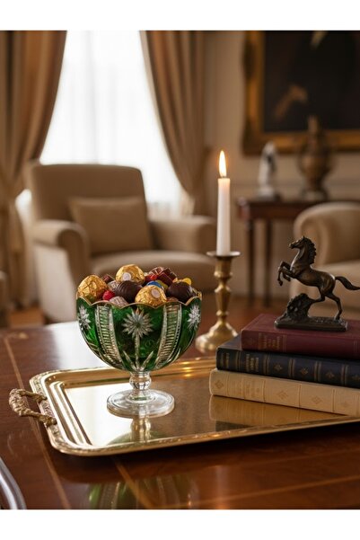 DECOSTYLE Hasır Dekor El Dekoru Ağız Kısmı Papatya Kesim Gold İşlemeli Ayaklı Renkli Şekerlik