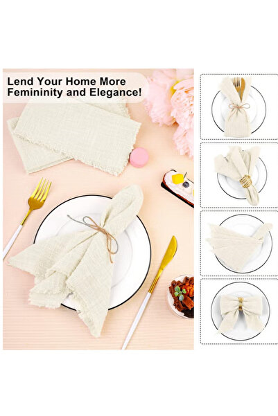 Generic Cotton Linen Cloth Napkin, 12 Pcs Handmade Cloth Napkin with Fringe, 43x 43cm Soft Cloth Dinn