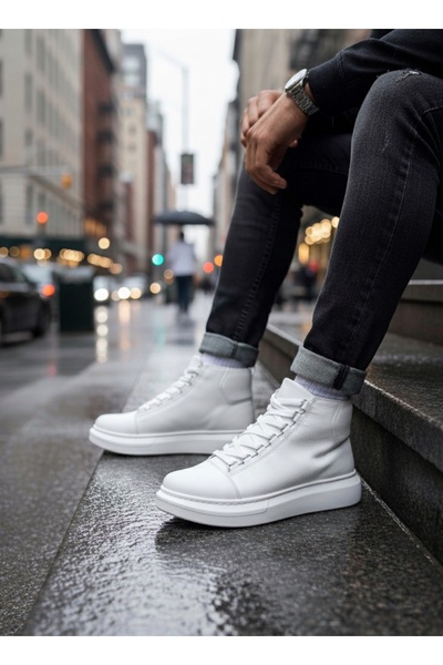 BOA BA0713 Bağcıklı Beyaz Yüksek Taban Erkek Tarz Spor Bot