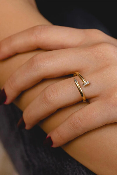 Ames Gold 14 Ayar Altın Mini Taş Detaylı Çivi Yüzük