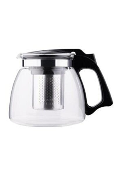 Genel Markalar Süzgeçli Cam Demlik 700 Ml Tea Pot Çaydanlık Siyah