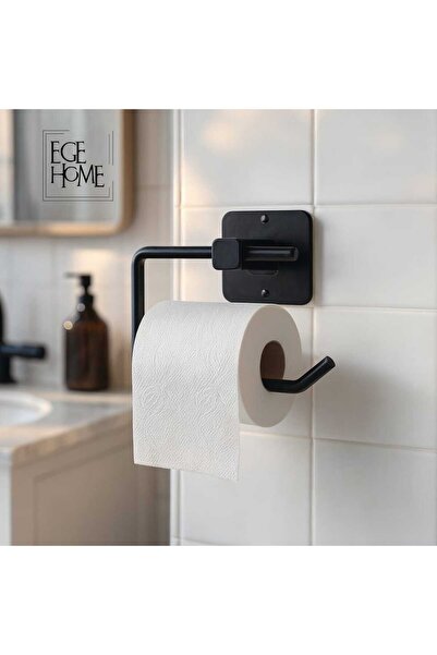 EGE HOME STORE Αυτοκόλλητη μαύρη μακριά κρεμάστρα για πετσέτες στρογγυλή κρεμάστρα για πετσέτες θήκη για χαρτί υγιεινής WC σετ 3 τεμαχίων